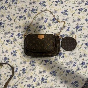 Louis Vuitton Monogram Multi Pochette Shoulder Bag in Brown with Gold Chain